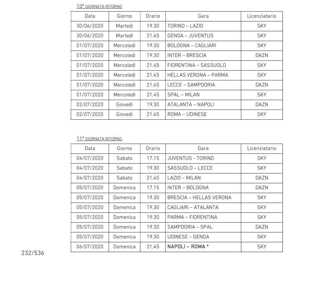 Calendario Serie A