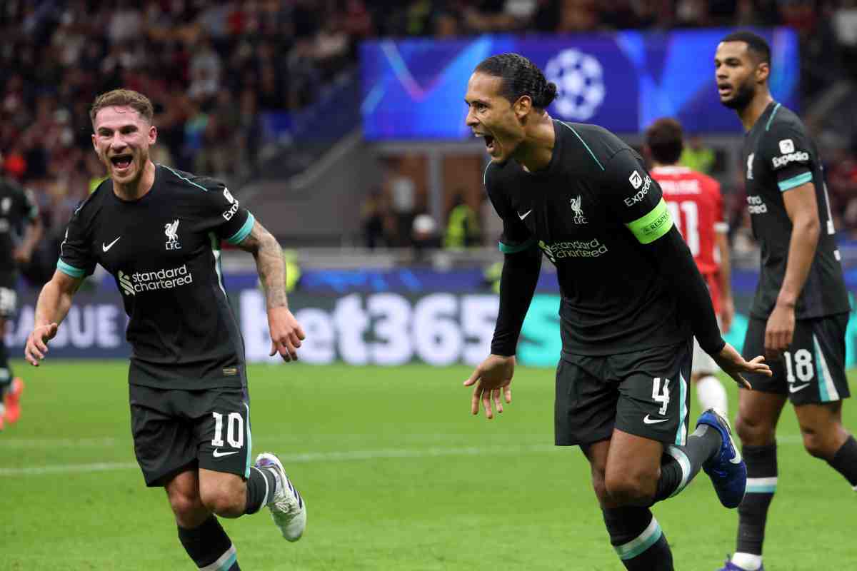 Van Dijk esulta dopo il gol contro il Milan